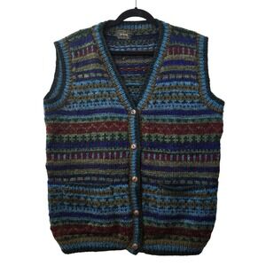 Handmade Nepal Himalayan Wool Sweater Vest Grandpa Core Cottage Fair Isle